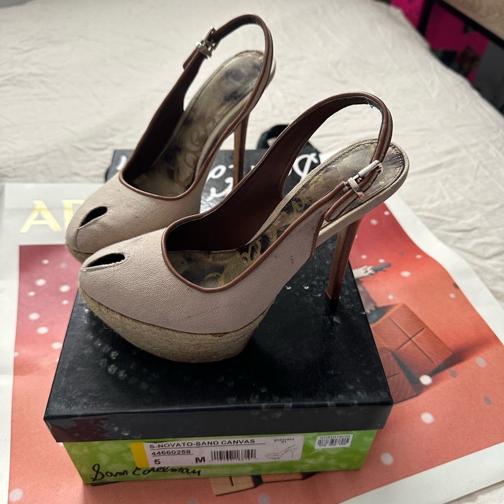 Sam Edelman Women's Novato Sand Canvas Slingback Heels size 5